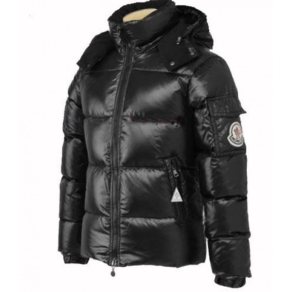 Moncler Nero Mock Collar Uomo Cappotti con cappuccio e Slash uscita